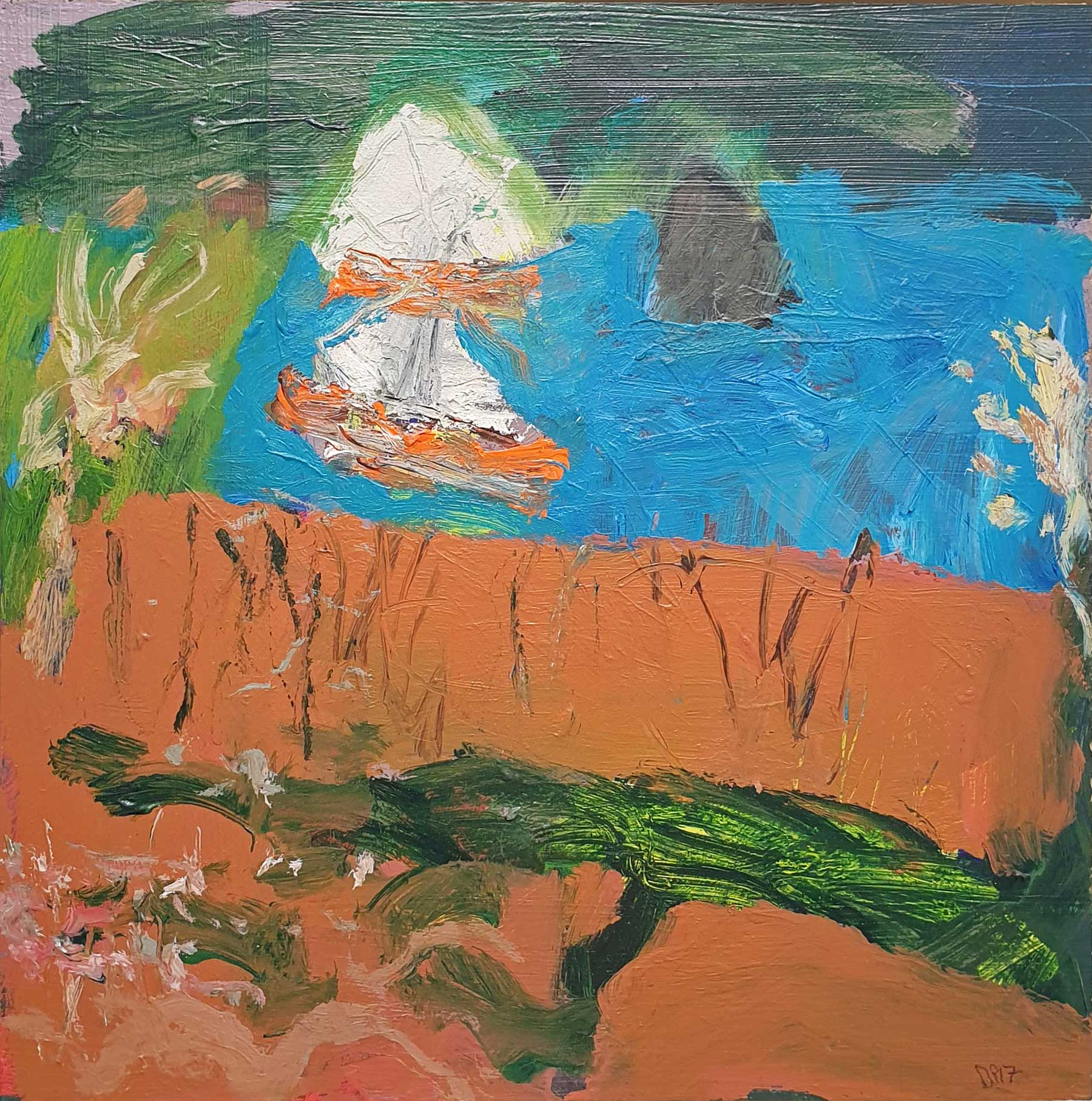 Inlet. Landscape Seascape Paintings by David Pearce. Mixed media on board.