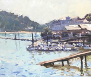 Playing in the Water.   Paintings by Maria Rose. Oil on board.