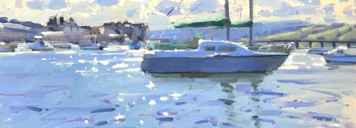 Playing in the Water.   Paintings by Maria Rose. Oil on board.