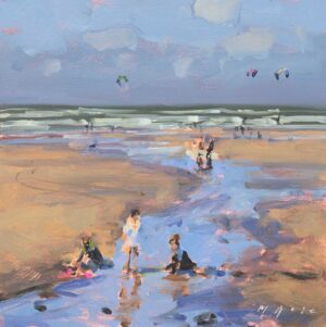 Playing in the Water.   Paintings by Maria Rose. Oil on board.