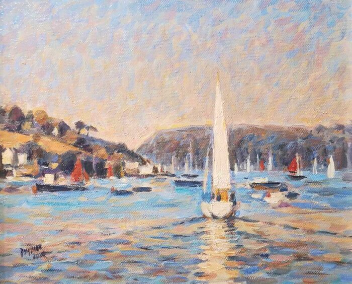 Sailing into Salcombe.   Paintings by Michael Bowman. Oil on canvas.