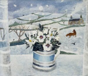 Fox in the Twilight.   Paintings by Sarah Bowman. Oil on board.