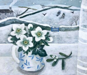 Hellebores & Sledgers.   Paintings by Sarah Bowman. Oil on board.