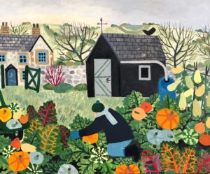 The Autumn Allotment.   Paintings by Vanessa Bowman. Oil on card.