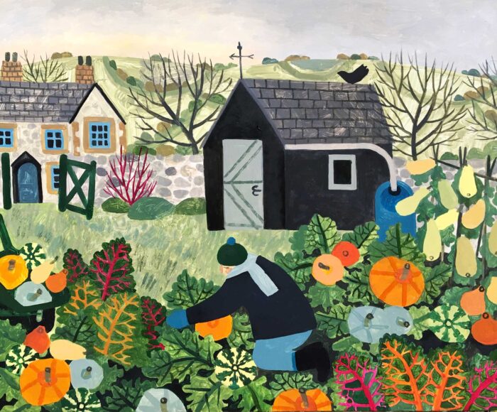 The Autumn Allotment.   Paintings by Vanessa Bowman. Oil on card.