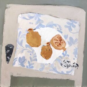 Pomegranates & Shells.   Paintings by Uncategorised. Acrylic & gesso on canvas board.