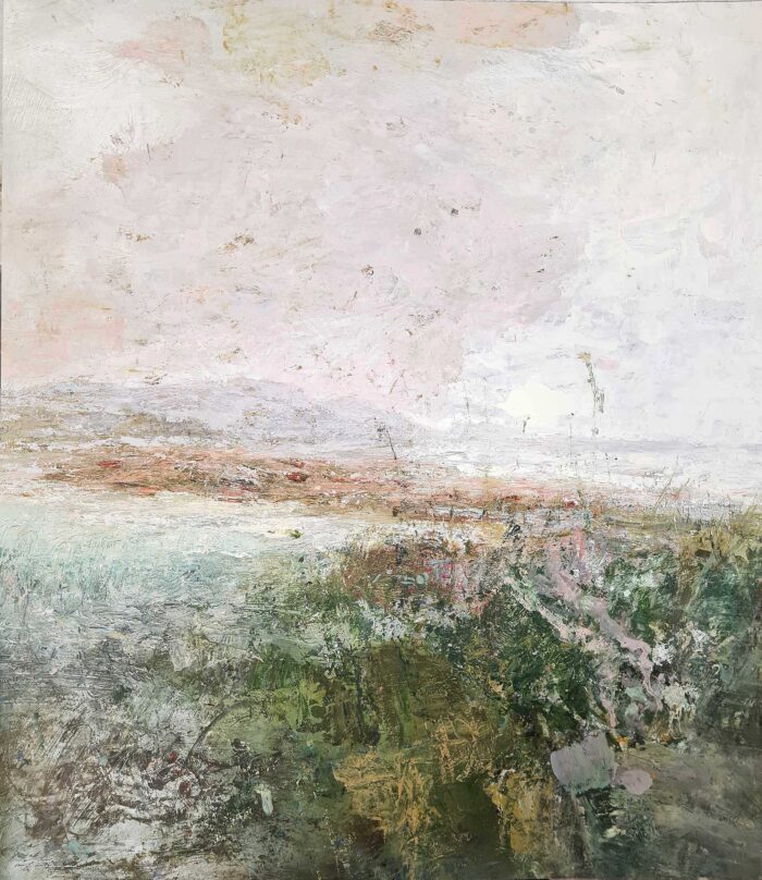 Lilac & Green.   Paintings by Ellen Watson. Mixed media on board.