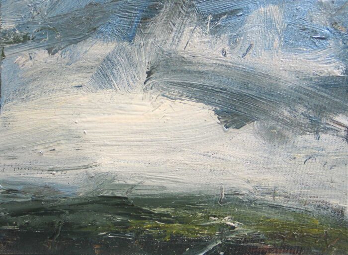 Walking Towards the Horizon, Dartmoor. Dartmoor Devon Paintings by Louise Balaam. Oil on board.