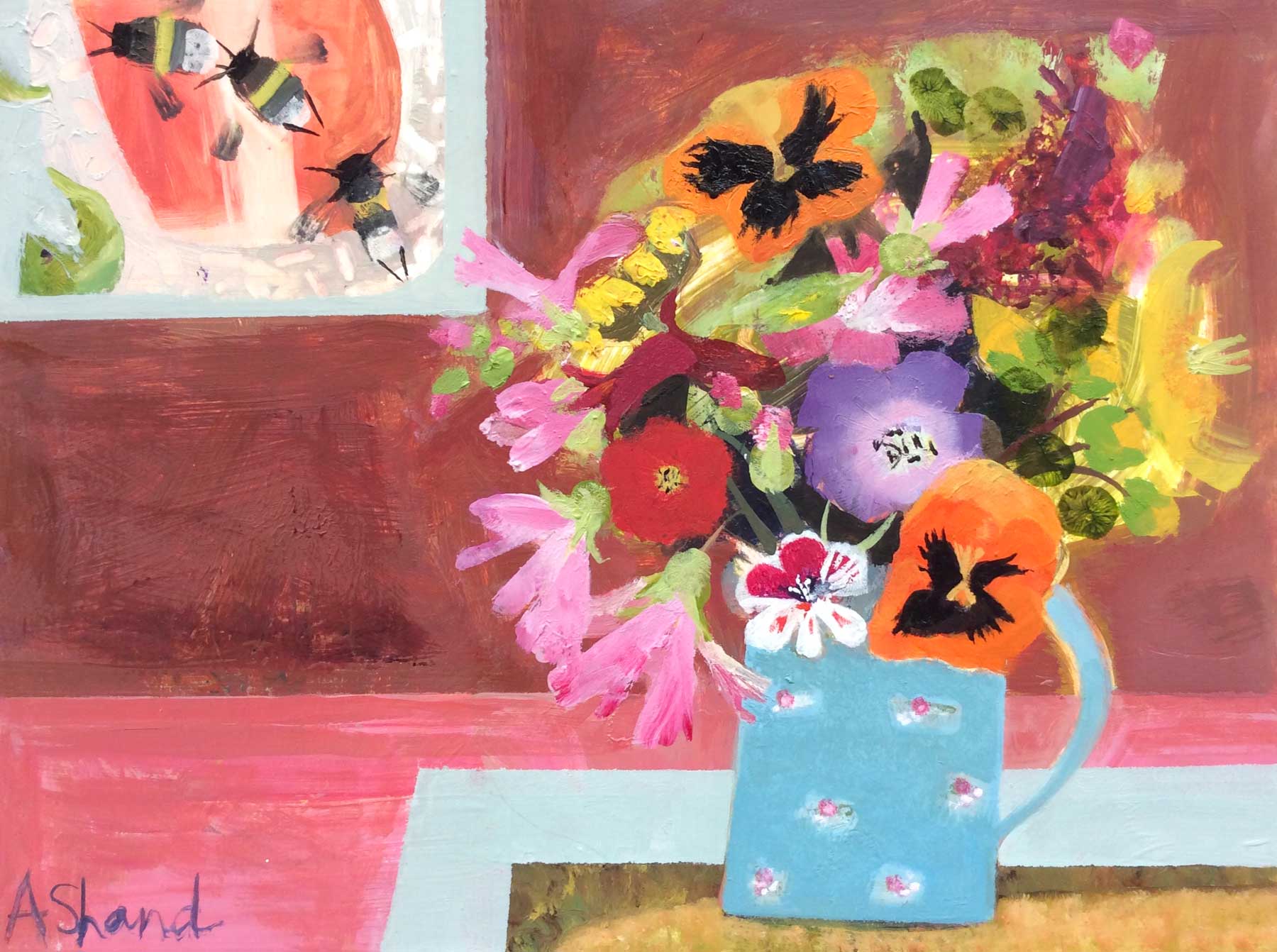 Blue Mug, Summer Posy.   Paintings by Arabella Shand. Oil on board.