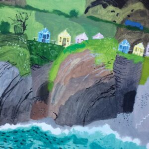 Clifftop Holiday Homes.   Paintings by Mark Rochester. Acrylic on board.