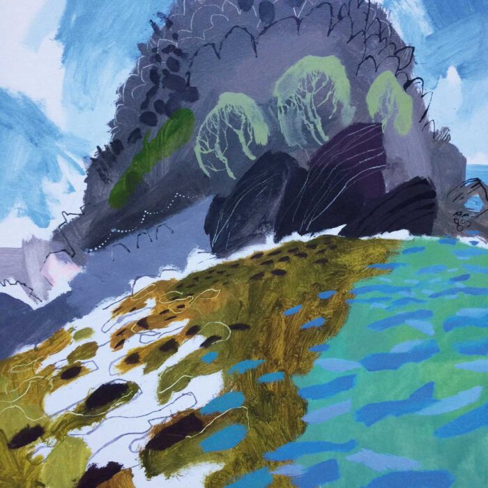 Swimming Back Into the Bay.   Paintings by Mark Rochester. Acrylic on board.