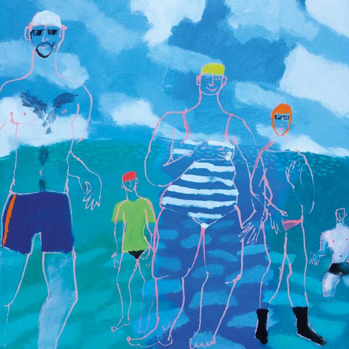 Spring Swimmers.   Paintings by Mark Rochester. Acrylic on board.