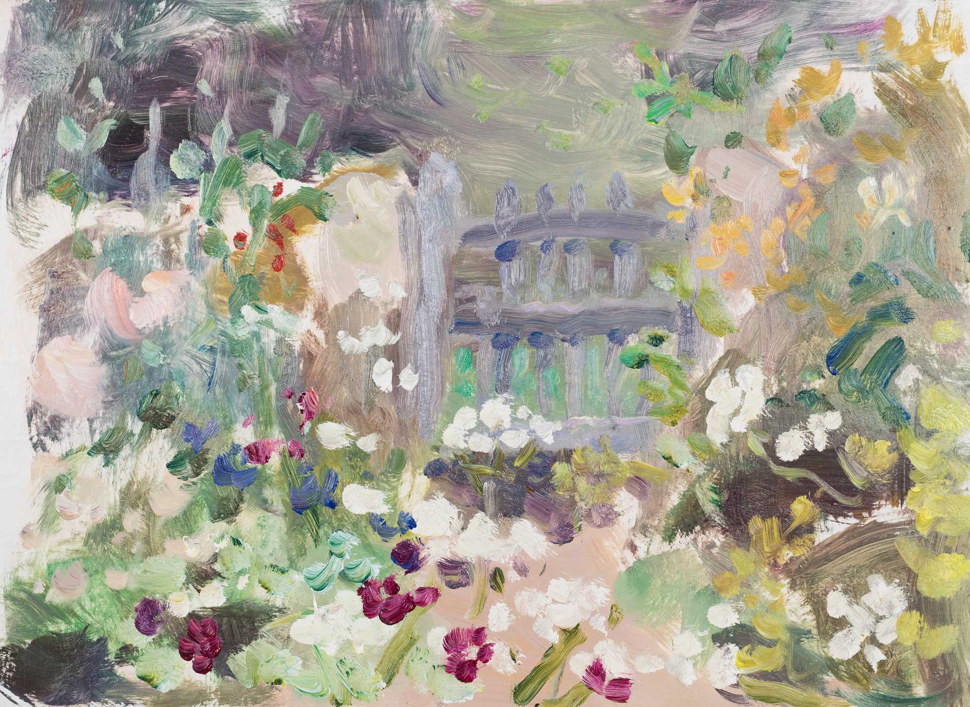 Cottage Garden Gate.   Paintings by Lynne Cartlidge. Oil on board.