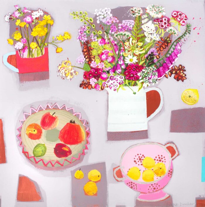 Wild Roses in Seagull Jug.   Paintings by Emma Dunbar. Acrylic on board.