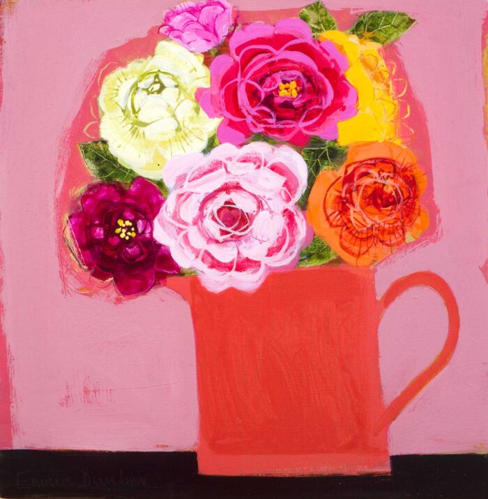 Wild Roses in Seagull Jug.   Paintings by Emma Dunbar. Acrylic on board.