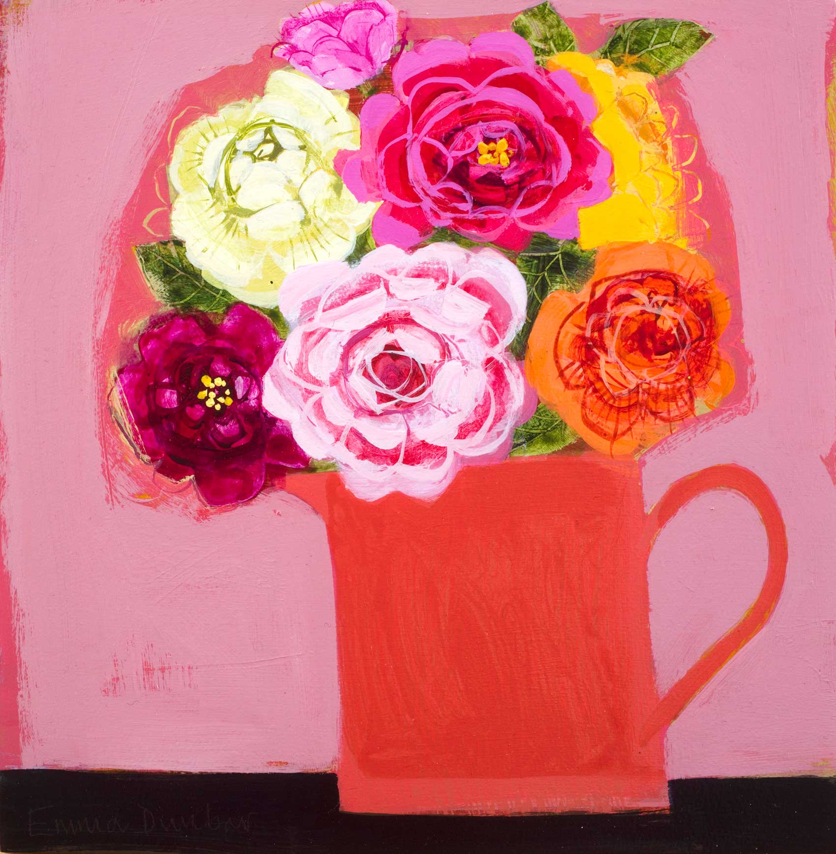 Wild Roses in Seagull Jug.   Paintings by Emma Dunbar. Acrylic on board.