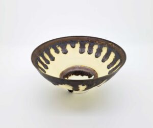 Pale yellow bronze rim porcelain bowl (157).   Ceramics by Peter Wills. Porcelain.