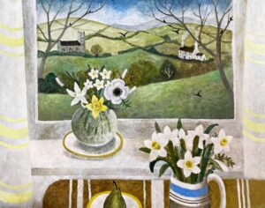 View to the Moor, Spring.   Paintings by Sarah Bowman. Oil on board.