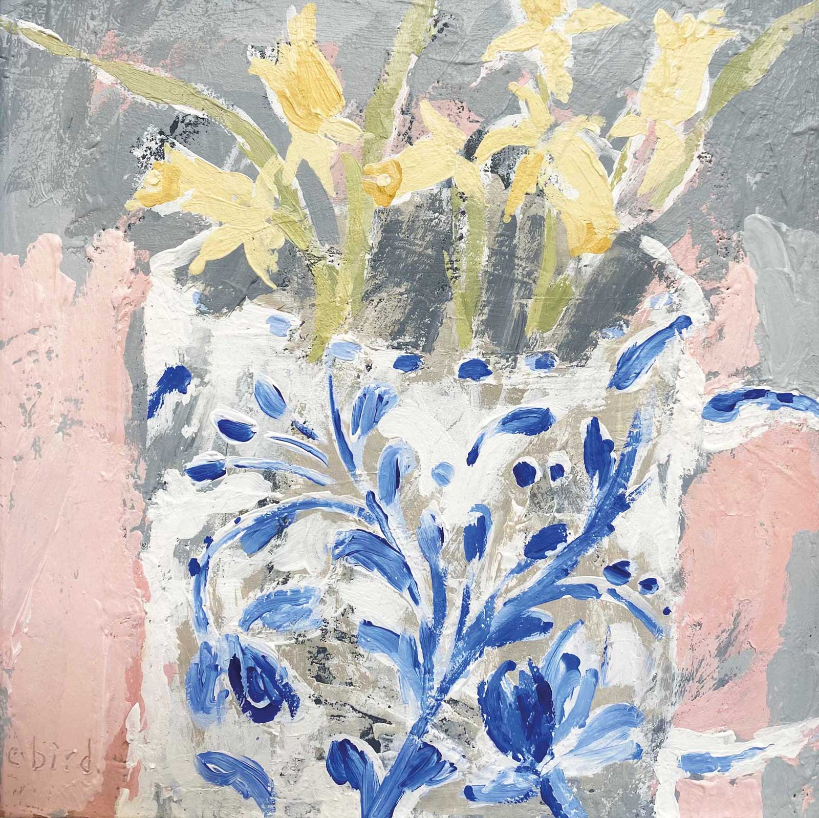 Spring Mug. Still Life Floral Paintings by Uncategorised. Acrylic & gesso on canvas board.