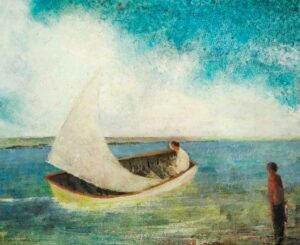 White Sail. Seascape  Paintings by David Brayne. Acrylic and pigment.
