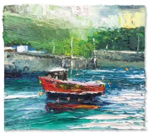 Fishing Boat, Mevagissey Harbour.   Paintings by David Morgan. Oil on board.