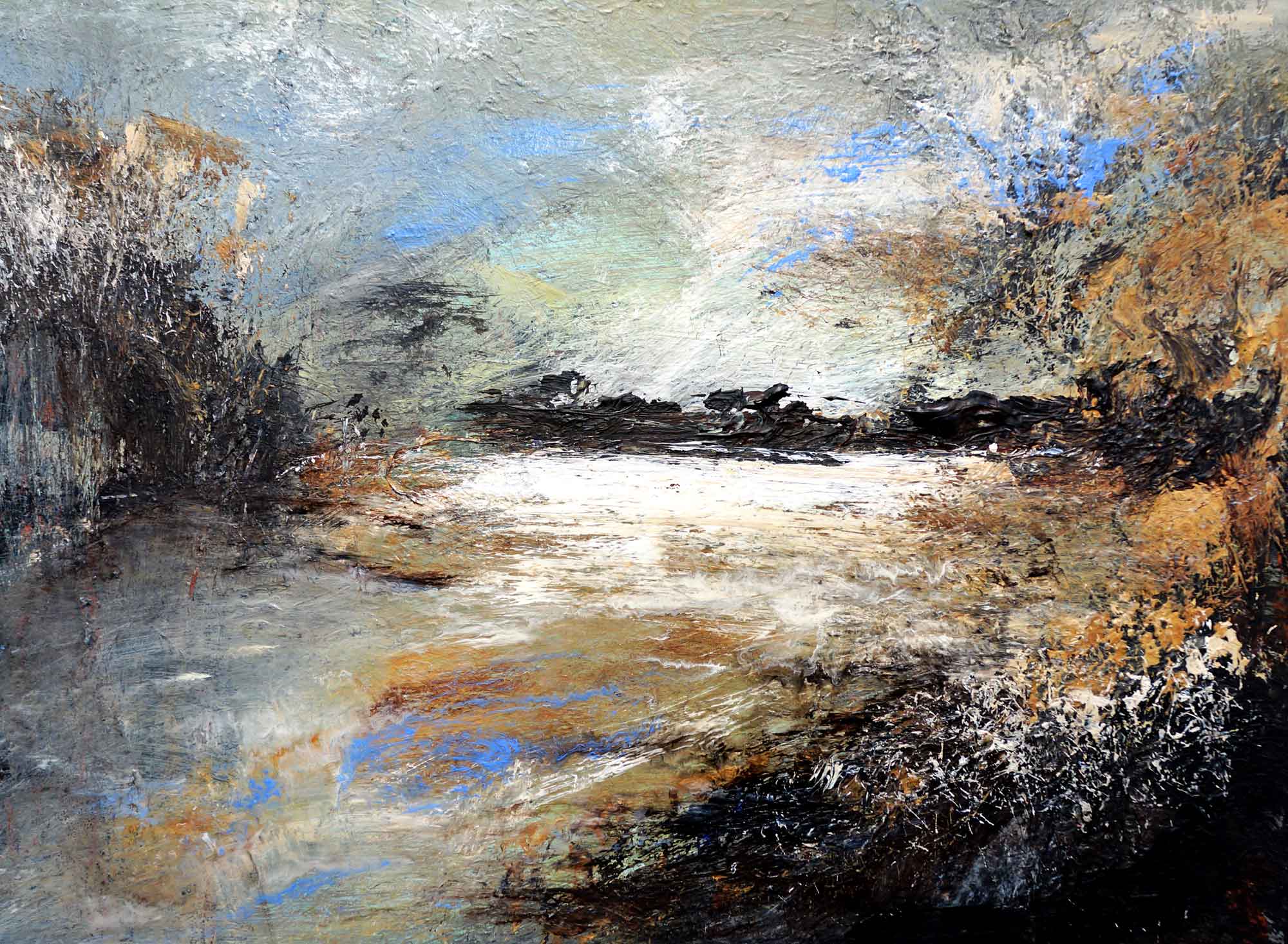 River Erme, Early Morning.   Paintings by James Tatum. Oil & acrylic on board.