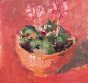 Roses in a White Jug.   Paintings by Lynne Cartlidge. Oil on board.