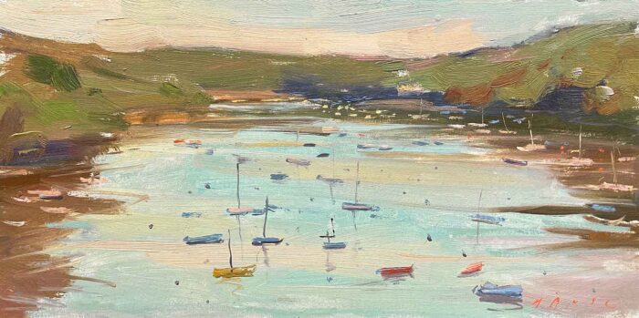 Evening, Southpool Creek.   Paintings by Maria Rose. Oil on board.