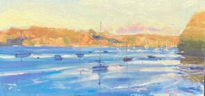 The Dart at Dusk.   Paintings by Maria Rose. Oil on board.