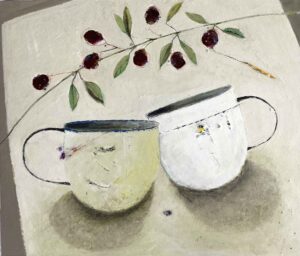 An Olive Branch. Still Life Floral Paintings by Marilyn Browning. Mixed media on board.