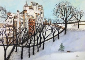 First Snowfall.   Paintings by Stephanie Dees. Mixed Media.