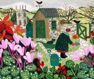 The Autumn Gardener.   Paintings by Vanessa Bowman. Oil on card.