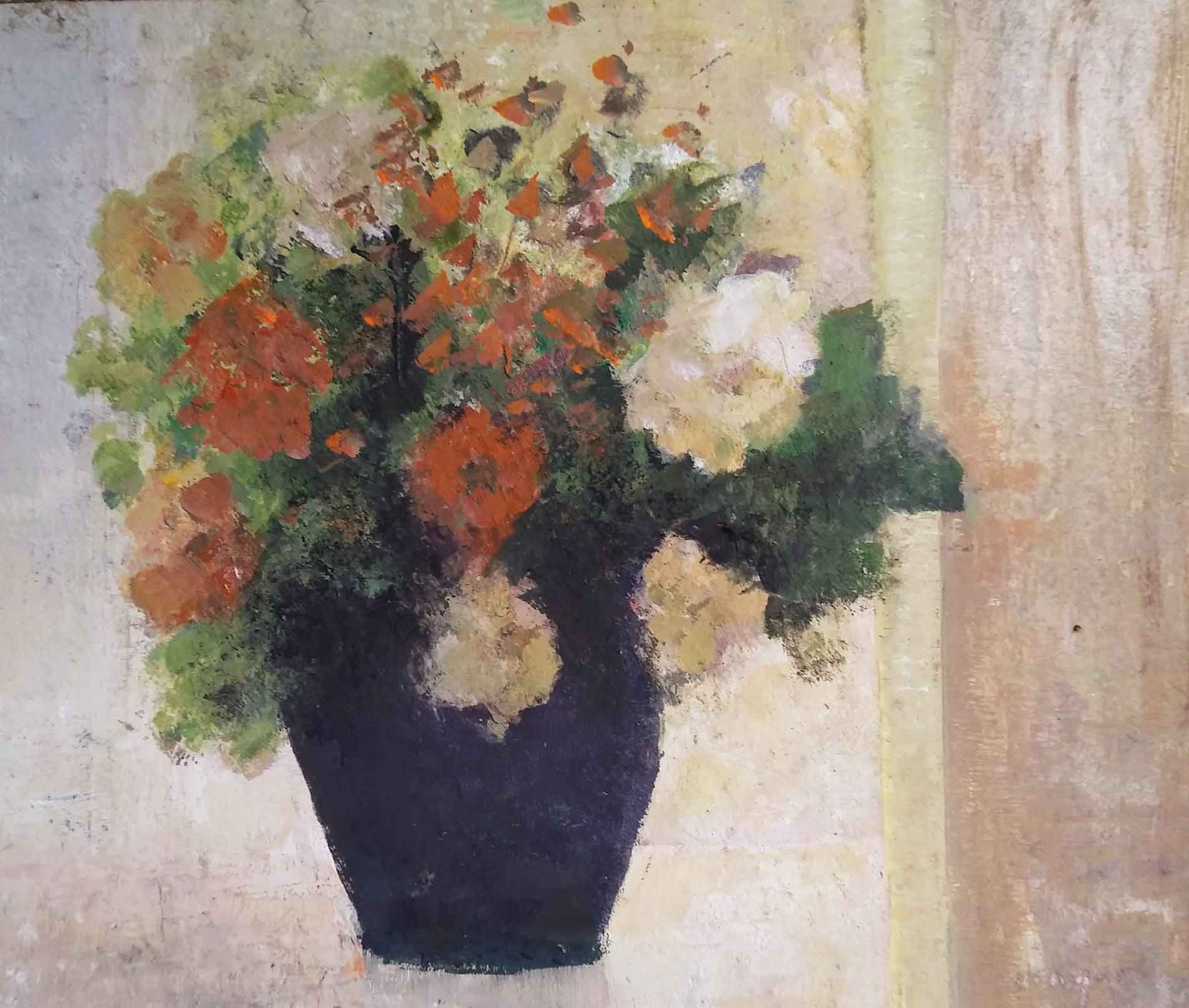 A Pot of Flowers. Still Life Floral Paintings by David Brayne. Acrylic & pigment on paper.
