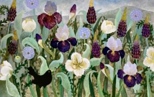 Irises & Lupins. Floral Birds & Animals Paintings by Sarah Bowman. Oil on board.