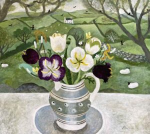 Tulips, Dartmoor. Birds & Animals Dartmoor Paintings by Sarah Bowman. Oil on board.