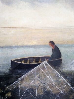 Dipnet II. Seascape Figurative Paintings by David Brayne. Acrylic & pigment on paper.