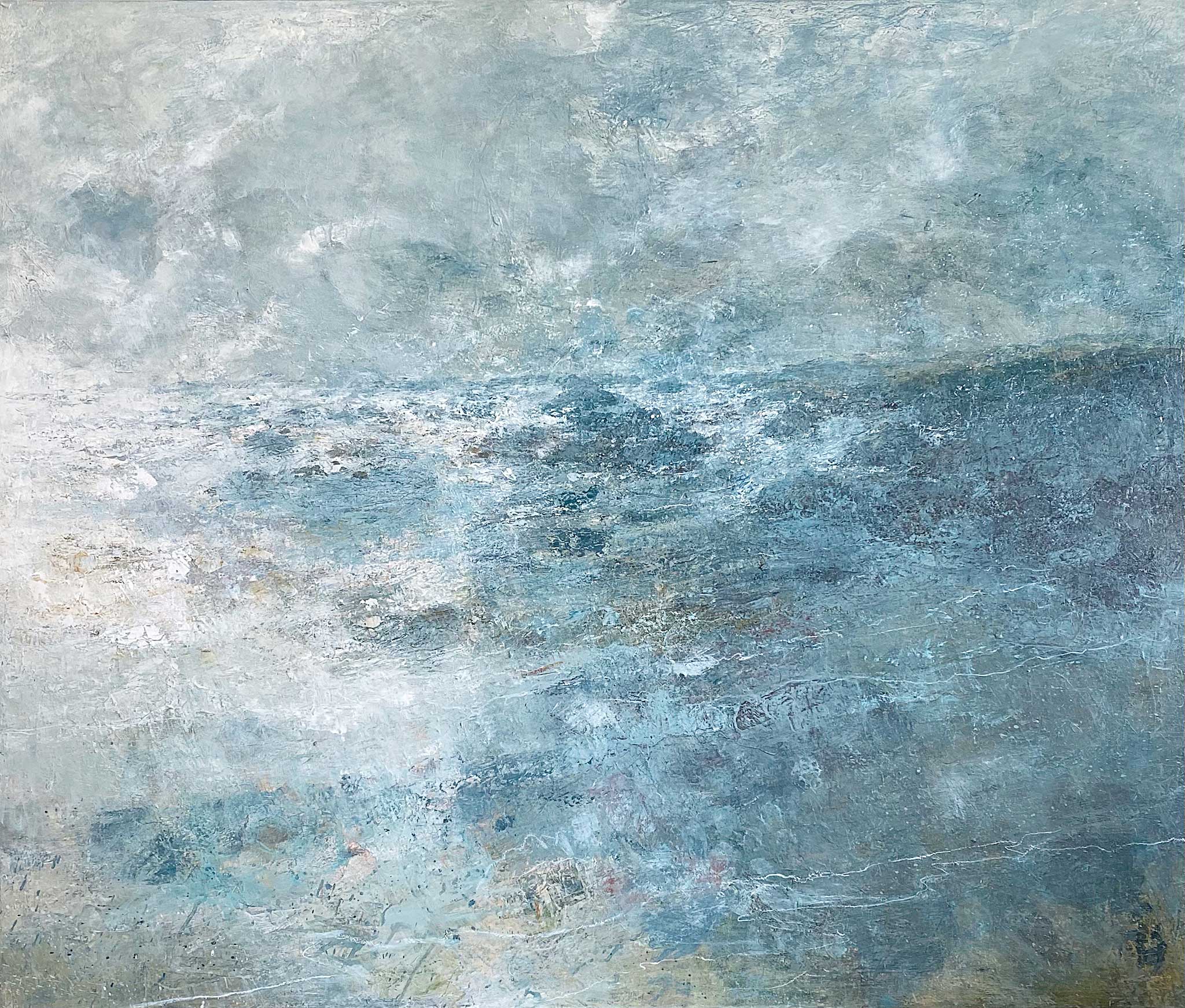 Atlantic Gale. Cornwall Seascape Paintings by Ellen Watson. Mixed media on canvas.