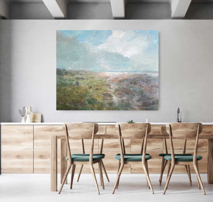 Spring Morning. Cornwall Seascape Paintings by Ellen Watson. Mixed media on canvas.