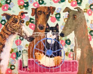 The New Arrival II. Birds & Animals Interiors Paintings by Vanessa Cooper. Oil on board.