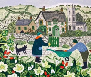 Spring Gardeners. Birds & Animals Landscape Paintings by Vanessa Bowman. Oil on card.