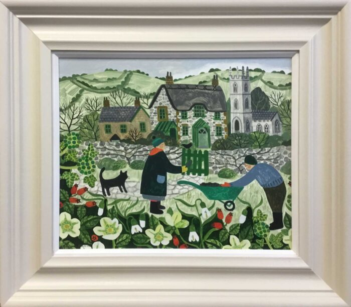 Hare & Snowdrops. Birds & Animals Landscape Paintings by Vanessa Bowman. Oil on card.