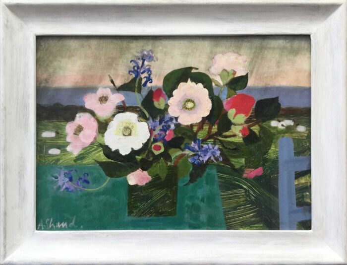 Camelias and Rain. Still Life Floral Paintings by Arabella Shand. Oil on board.