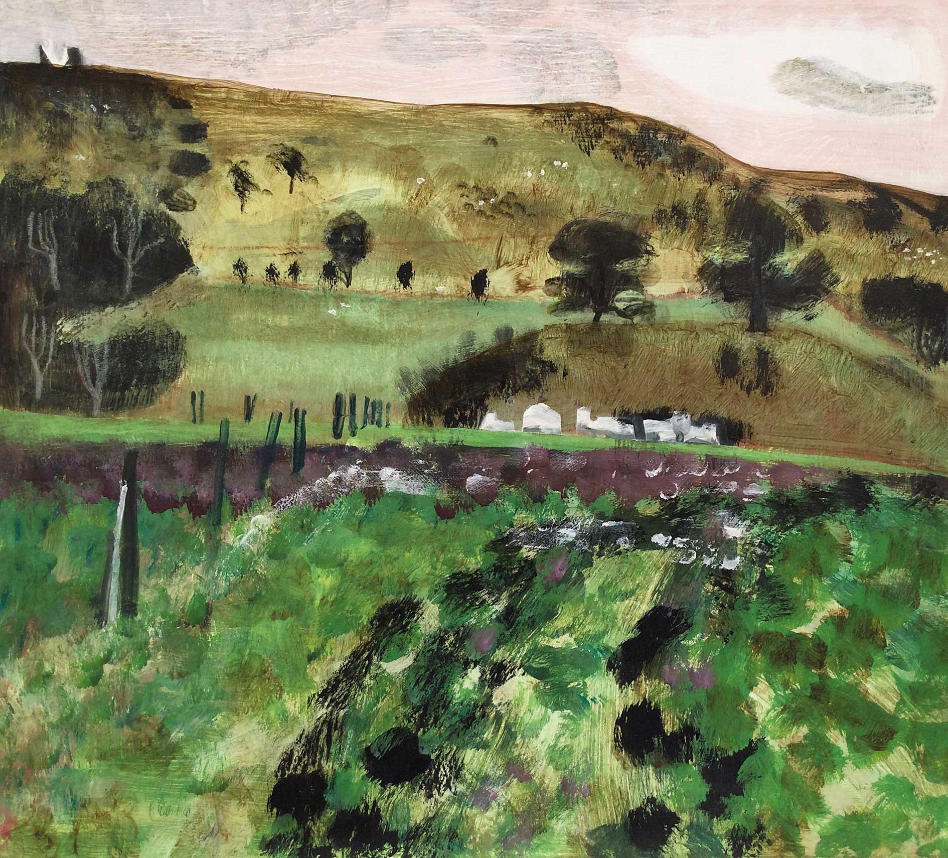 Early Spring. Birds & Animals Landscape Paintings by Arabella Shand. Acrylic on board.