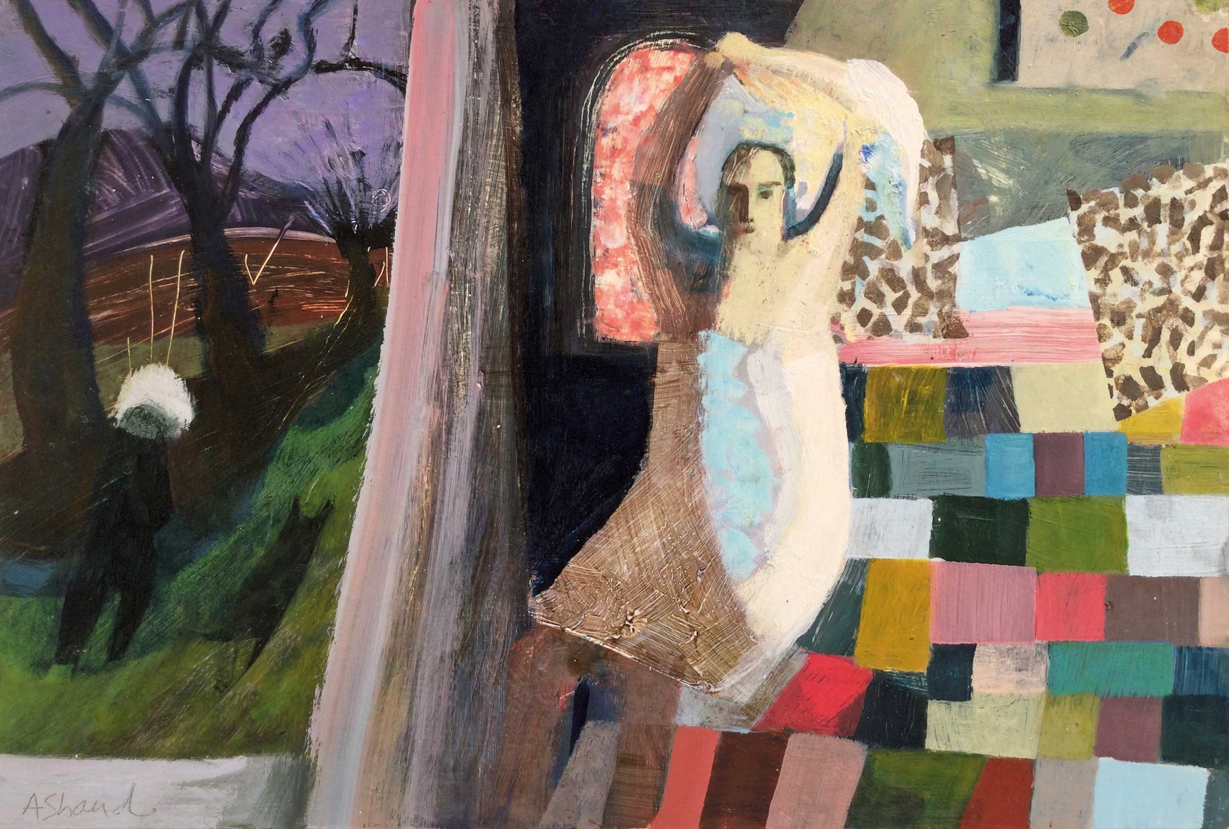 Evening Light. Landscape Interiors Paintings by Arabella Shand. Oil on board with Dutch metal.