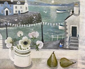 Winter Anemones. Seascape Still Life Paintings by Sarah Bowman. Oil on board.