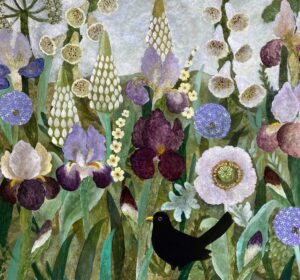 Irises & Poppy. Birds & Animals Floral Paintings by Sarah Bowman. Oil on board.