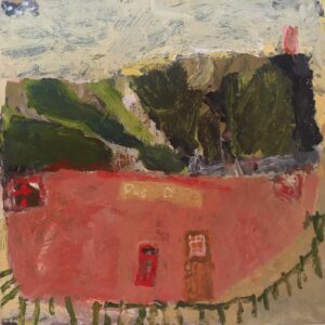 The Village Post Office. Cornwall Landscape Paintings by David Pearce. Mixed media on panel.