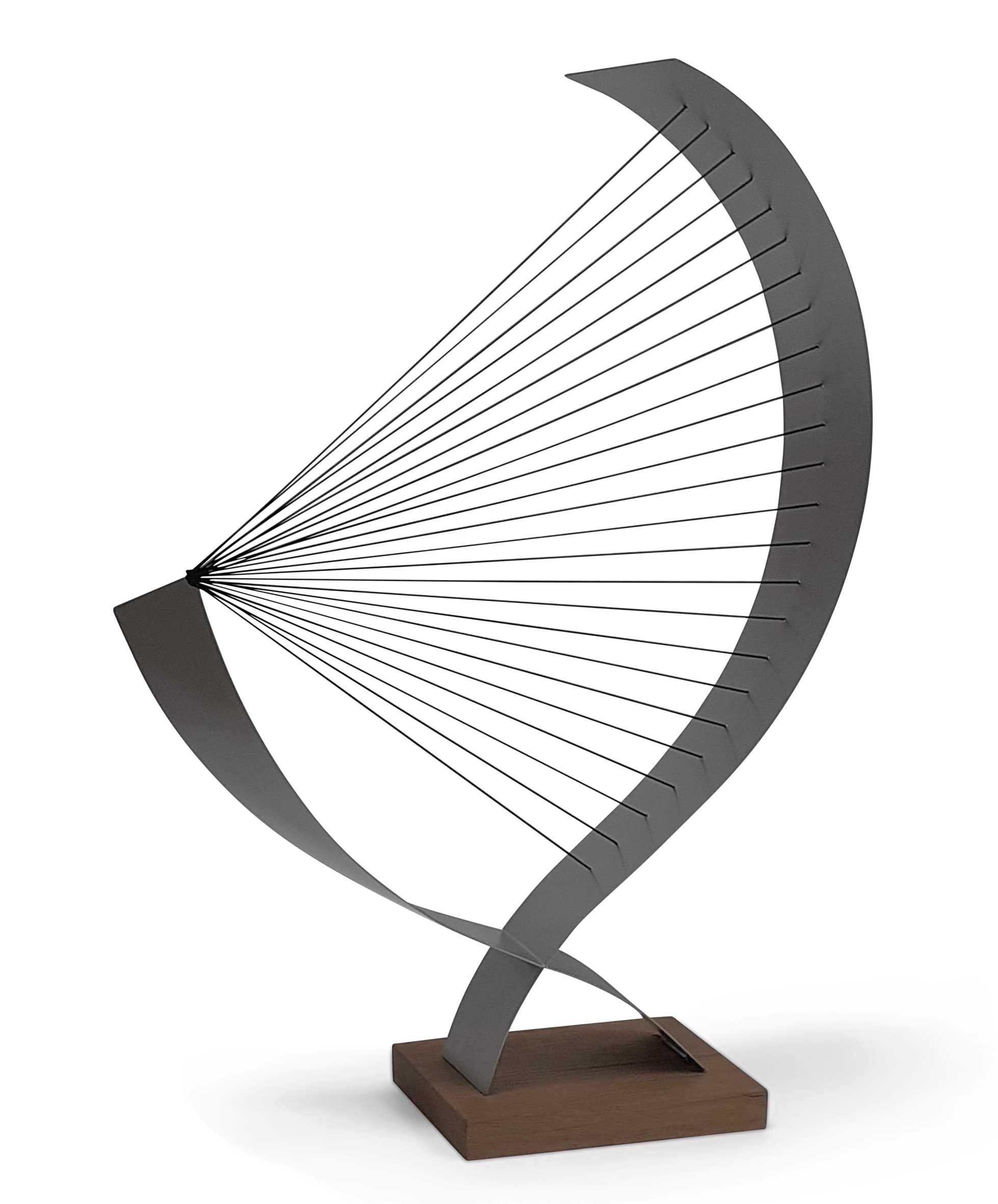 Won't Let Go. Abstract  Sculpture by Edward Willis. Steel & Cord on Oak Base.