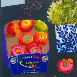 Most Expensive Tomatoes. Still Life Floral Paintings by Emma Dunbar. Acrylic on board.