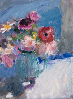 Summer Flowers & Cast Shadow. Floral Still Life Paintings by Lynne Cartlidge. Oil on board.